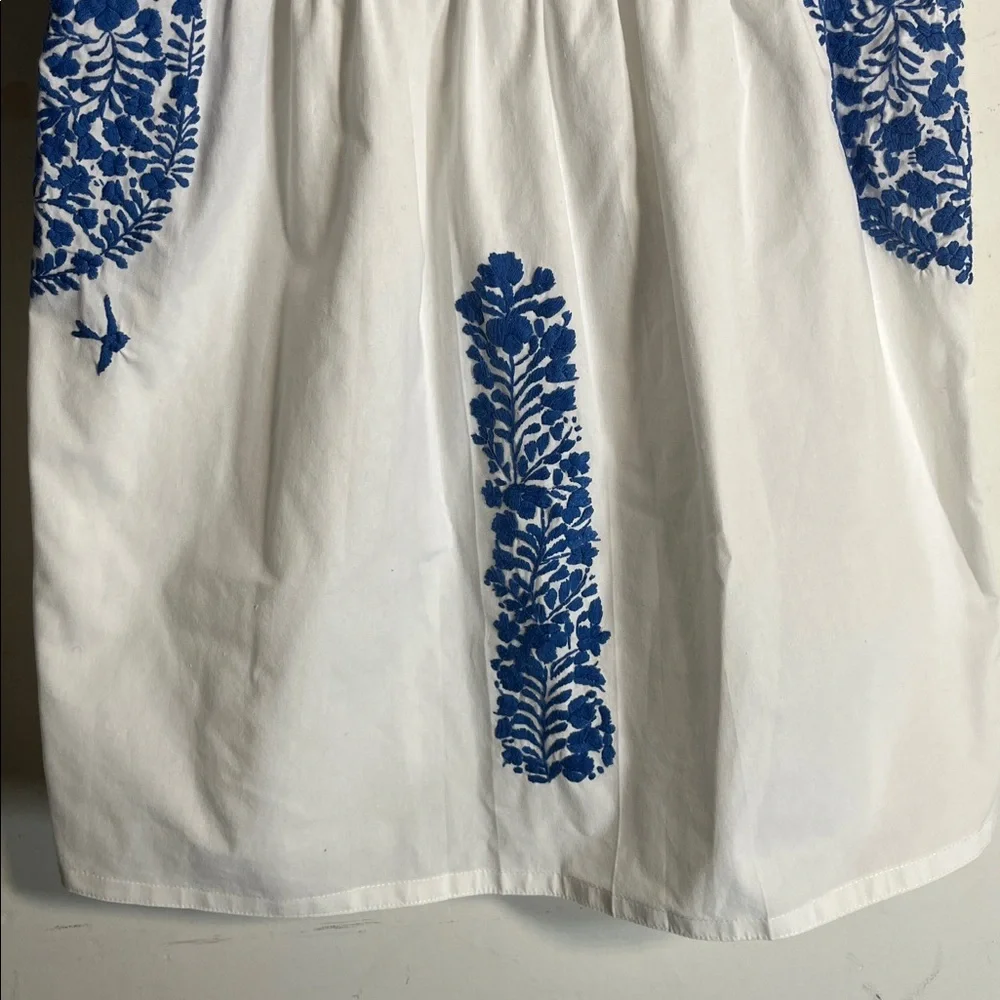 Mi Golondrina Blue & White Embroidered Mexican Women's Blouse - Picture 5 of 9